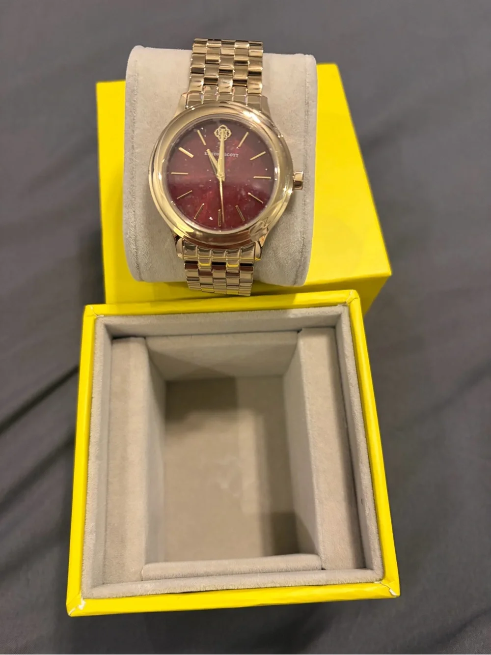 Kendra Scott Gold Bracelet Watch with Burgundy Dial
